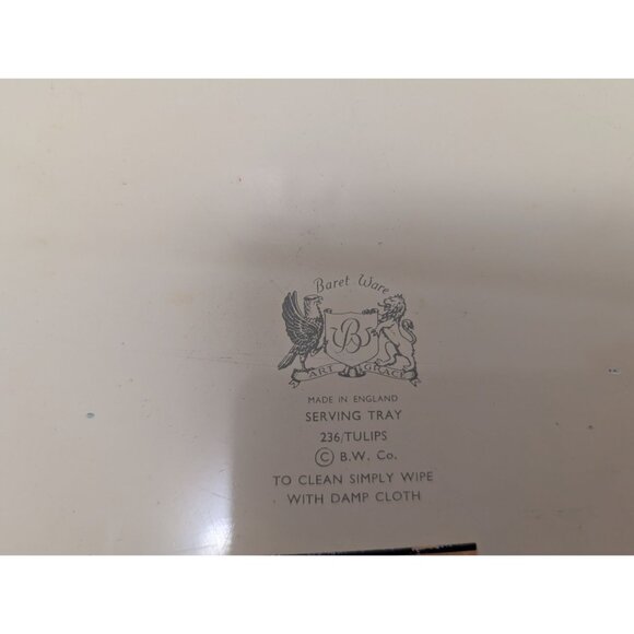 MCM Baret Ware Metal Serving Tray Gold Trim Tulips Starburst Made In England - Picture 5 of 7